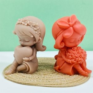 3D Flower Picking Girl Candle Silicone Mold DIY Wishes Wings Girl Candle Gypsum Soap Resin Mold Chocolate Cake Baking Tool Gift