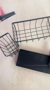 LMETJMA Sponge Holder Carbon Steel Sink Caddy Sponge Holder With Self Drain Tray Kitchen Sink Caddy Organizer with Divider