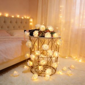 20LED Rose Flower Light String Battery Operated Christmas Holiday Fairy Lights Atmosphere Mothers Day Wedding Garland Lamp