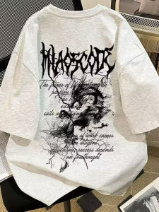 เสื้อยืดผู้ชายสไตล์เรโทรกอธิคแบบอเมริกันแท้ 100 ลายพิมพ์สายฟ้า หลวม แขนสั้น เสื้อท่อนบน สำหรับวัยรุ่น