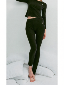 Wool Blend Color Block Embroidery Black Butt Lifting Leggings