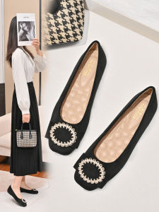 Soft Bottom Flat Bottom Womens Shoes Spring Autumn French Style Bean Bean Shoes Square Head Pregnant Women All Season Shoes