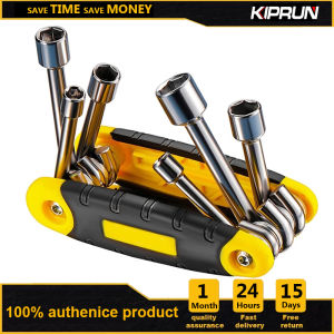 KIPRUN 6 In 1 Folding Nut Driver Set Hex Nut Driver Set Folding Socket Wrench Hand Tool  Steel Shafts Aluminum Handle Folding Hexagon Wrenches Kits 5mm 6mm 8mm 9mm 10mm 12mm