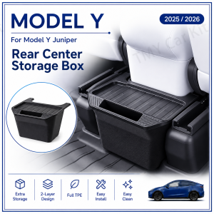 For Tesla Model Y Rear Center Storage Box TPE Rear Console Organizer with Top Tray 1PC