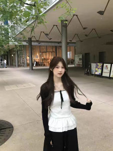 Sweet Girl Feel Knot Long Sleeve Sun Protection Knitted Open Cardigan Layering Ruffle Strap Vest Womens Top Two-Piece Set