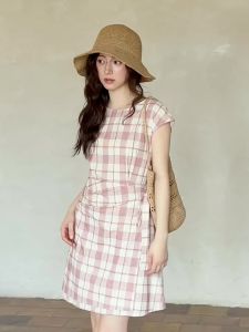 seemon | Summer Korean Style Waisted Red Plaid Dress