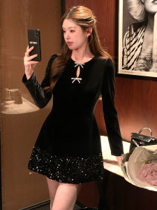 CHOUXIE | Elegant French Velvet Dress Black