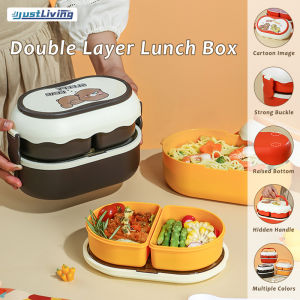 Justliving 1 hộp cơm trưa bữa ăn Lò vi sóng hai ngăn dung tích lớn hộp cơm trưa phong cách Ấn Hộp Ăn Trưa của học sinh hộp bento đồ ăn hộp Đèn ăn trưa giảm béo đặc biệt cho người làm việc dung tích lớn cầm tay