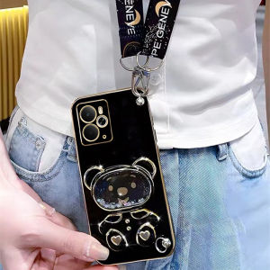 New Phone Case Realme 14T 14 Realme C75x Realme14T 5G 4G Hot Fashion Cute Cartoon Bear Silicone Shockproof Soft Casing with Mirror Stand and Lanyard 2025
