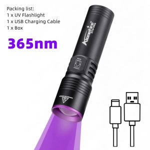 Alonefire | Zoom Mini 395nm365nm UV Led Light Flashlight Usb Rechargeable Nail Lamp Pet Stain Tinea Jade Gem Jewelry Ore Money Scorpion Lamp