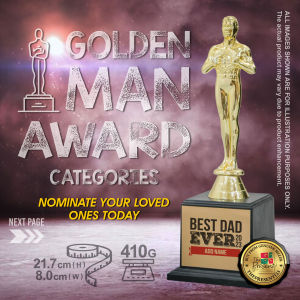 Supreme Golden Man Award Trophy for Dads Birthday & Fathers Day Gift with Custom Name on Gold Aluminum Plate | Hadiah untuk Hari Jadi & Hari Bapa