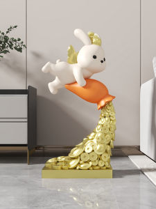 Large Rabbit Wealth Attraction Floor Decoration Piece Modern Simplicity Style Handmade Resin Living Room Decor Gift for Business