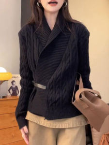 Shalldoer | French Style Retro Pure Color Cable Knit Sweater Loose and Slimming Fashionable Top