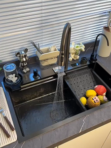 UNI-HOME Kitchen Sink SUS304 Stainless Steel Tool Carrier Sink With Waterfall Pull-Out Faucet Sink Home Sink