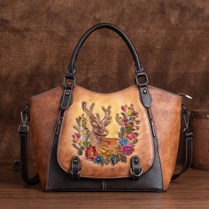 Aidrani  New Vintage Genuine Leather Womens Bag Large Capacity Handbag Cowhide One Shoulder Crossbody Bag