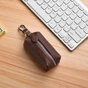 กระเป๋าใส่เหรียญกุญแจหนังแท้สำหรับผู้ชาย กระเป๋าคาดเอวขนาดเล็ก ความจุขนาดใหญ่ กระเป๋าใส่เหรียญแบบซิป สไตล์ย้อนยุค สีสันสดใส