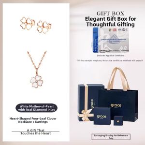 Grace Girl | Silver with Diamond Four-Leaf Clover Necklace Gift for Girlfriend