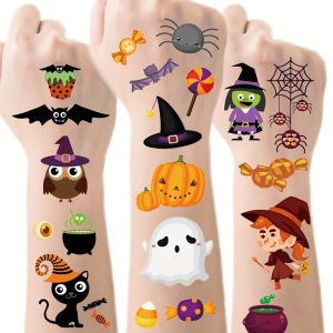 10 Sheets Halloween Pumpkins Ghost Tattoo Sticker Temporary Fake Tattoo Arm Hands Body Waterdichte Tatouages Pour Kids Toy Gift