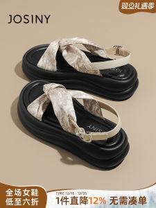 Casual Sporty Womens Sandals Josiny Thick Heel National Style Summer Outdoor Wear Breathable Slip-On Beach Shoes round Toe