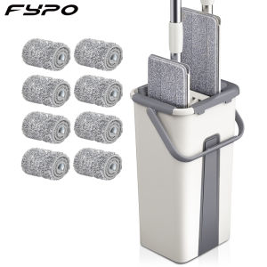 Fypo ไม้ถูพื้นผ้า ไมโครไฟเบอร์ พร้อมอุปกรณ์ สม่ำเสมอสะอาดพื้นถัง มีเครื่องมือทำความสะอาดพื้นถังแบนแคบซักมือฟรี