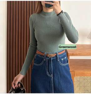 Inner Blouse Turtle Knit Rajut Polos Lengan Panjang LD 100-105 cm