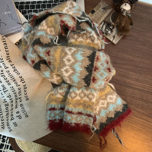 Korean Style Thickened Knitted Scarf Womens Plush Tassel Scarf Warm Cozy Winter Spring Autumn Long Rectangle Shawl Scarf