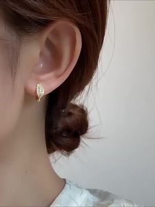 ANENJERY Zircon Leaf Shape Hoop Earrings For Women Delicate Ear Jewelry Gift Wholesale