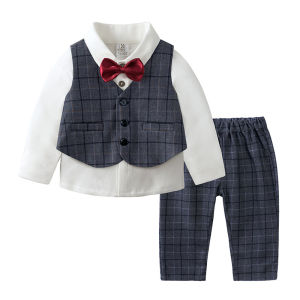3PCS Shirts Set For Children ( Shirt Vest Pants ) Boy Blazer One Year Old Gentleman Dress Formal Long Sleeve Baby Top