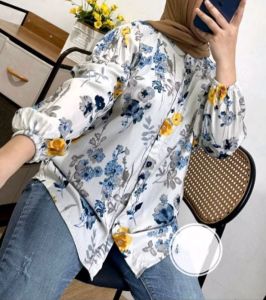 atasan rayon motif/kemeja terbaru motif/blouse rayon model kerah sanghai