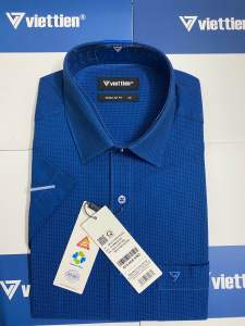 (8P2171) Áo sơ mi Việt Tiến tay ngắn vạt ngang form regular fit hơi ôm