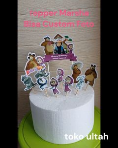 Topper Marsha Custom Foto untuk Hiasan Kue / Cake Ulang Tahun / Ultah Anak Karakter (and the bear)