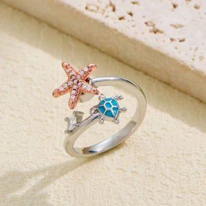 Fashionable Cute Animal Turtle Starfish Ring Female rotate freely decompression anti stress and anxiety finger ring