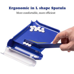 Blue Pill Counter Dispenser with L Spatula for Pharmacists