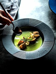 Black Matte Ceramic Dish Western Dinner Plate Deep Bowl Soup Bowl Porcelain Thick Soup Bowl Kitchen Utensils Cap Dish