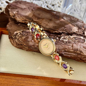 Exquisite Ladies Watch with Oval Gemstone and Diamond Inlay Compact vintage rainbow Womens Watch