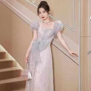 New Chinese Style Evening Gown Fish Tail Princess Wedding Dress Blue Graduation Performance Clothes for Women Adult Size