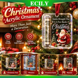 ECILY Christmas Money Holders Acrylic Hanging Money Holder Ornaments Christmas Tree Snowman Elk Hanging Pendant New Year Party Decor