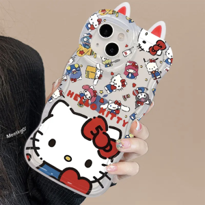 Cute Cartoon KT Cat Phone Case for 16Promax Huawei Mate60Pro New Pura70 Lovely OPPO Reno13 Dual Stand Vivos20 Internet Celebrity Xiaomi 15 Womens Honor