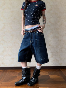 APOCKET | Vintage Distressed Denim Shorts Slim Fit Blue