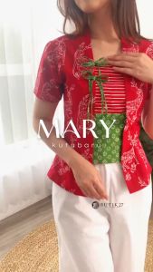 SANDANG JAYAA - Kutubaru Mary Blus Batik Wanita Terbaru Outfit Natal Cantik Trendy Kekinian - Warna Merah - Fashion Modern Batik Solo