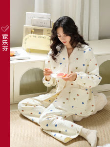JIALEFEN | Spring Autumn Winter Thickened Long Sleeve Pajamas for Women Cotton