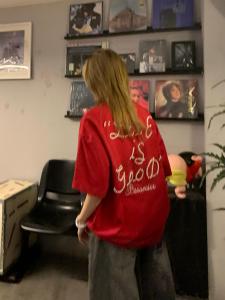 Muziyang American Retro High Street Letter Pearl T-Shirt Mens Summer New Loose Street Short Sleeve Fashionable Cotton Polyester Blend