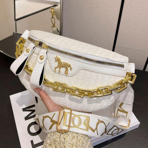 Fashionable Chain Strap Mini Bag Womens Unique Crossbody Chest Waist Bag Casual Pure Color Soft PU Leather Zipper Closure