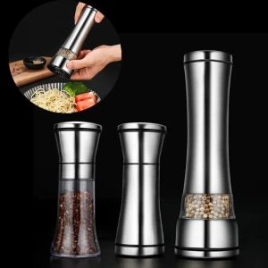 Stainless Steel Manual Salt Pepper Mill Adjustable Pepper Seasoning BottleKitchen Gadgets Sea Salt Spice Manual Two-head Grinder