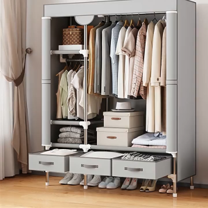 Lemari Pakaian Kain Laci tiga Lemari 3 Sekatlemari Anti Debu Serbaguna Hemat Tempat Lemari Jumbo
