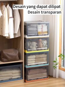 Transparan Storage box Serbaguna kotak penyimpanan plastik Buku pakaian mainan makanan ringan organizer Penyimpanan lipat berkapasitas besar yang dapat dilepas
