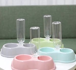 coolpet 🐶 Macaron Pet Bowl ที่ให้อาหารอัตโนมัติ ชามให้อาหารและน้ำอัตโนมัติ ชามอาหารและน้ำสัตว์เลี้ยง ชาม 2หลุม สีพาสเทล