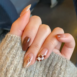 Handmade Detachable Nail Art Grid Design Autumn Winter White Wearing False Nails Premium Quality Wedding Nails Long Lasting Color