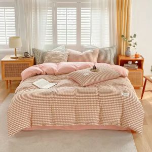 Solid Color Flannel Washed Cotton Bedding Set