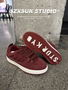 SZXSUK Low-Top Mens Sneakers Retro Casual Thick Bottom Wine Red Deqin Shoes Comfortable Breathable Cotton Lined Rubber Soles